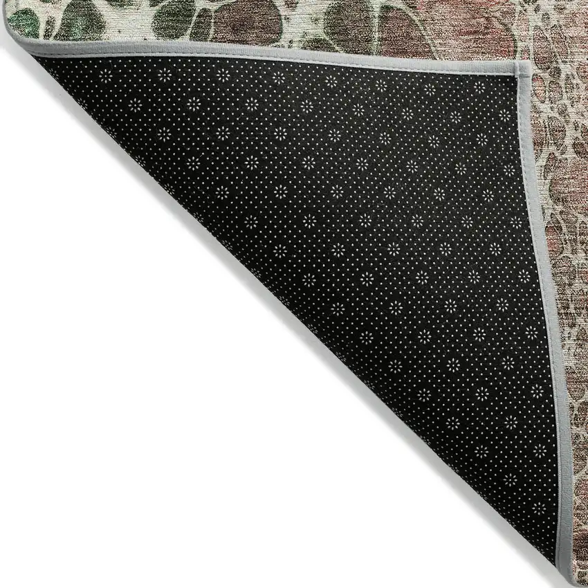 Salmon Green And Chocolate Abstract Washable Indoor Outdoor Area Rug Photo 2