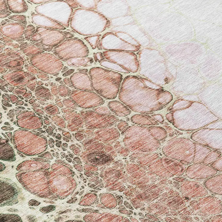 Salmon Green And Chocolate Abstract Washable Indoor Outdoor Area Rug Photo 4