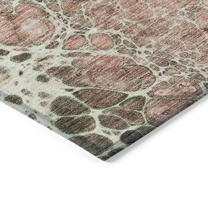 Salmon Green And Chocolate Abstract Washable Indoor Outdoor Area Rug Photo 3