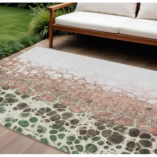 Salmon Green And Chocolate Abstract Washable Indoor Outdoor Area Rug Photo 1