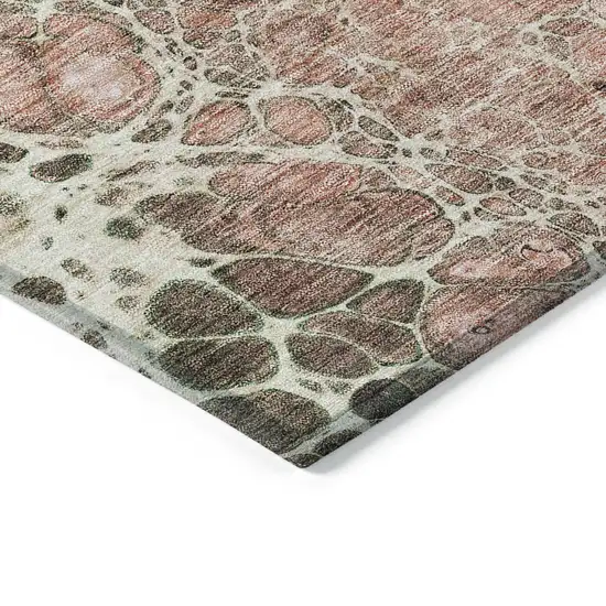 Salmon Green And Chocolate Abstract Washable Indoor Outdoor Area Rug Photo 4