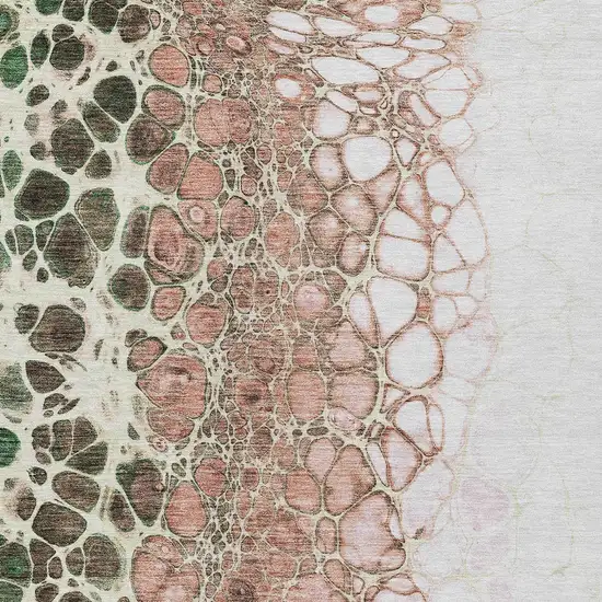 Salmon Green And Chocolate Abstract Washable Indoor Outdoor Area Rug Photo 5