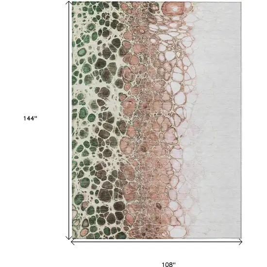 Salmon Green And Chocolate Abstract Washable Indoor Outdoor Area Rug Photo 3