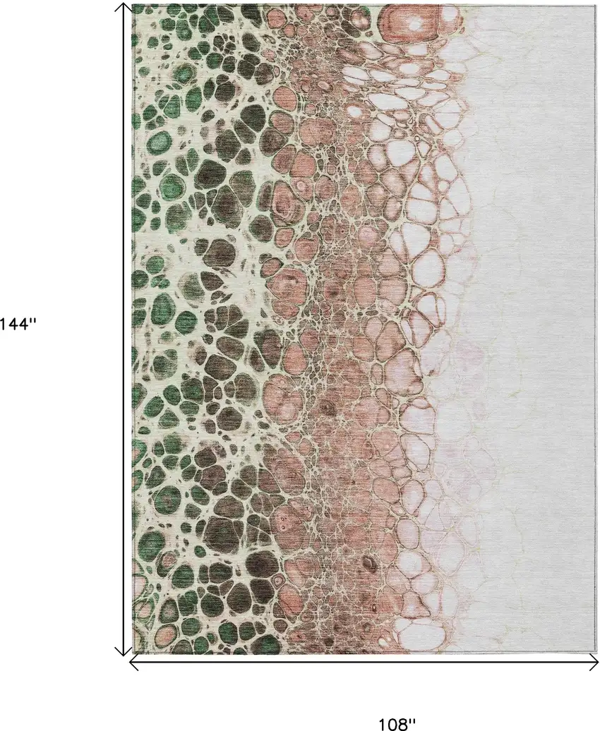 Salmon Green And Chocolate Abstract Washable Indoor Outdoor Area Rug Photo 3