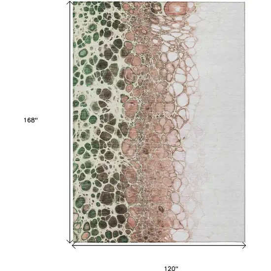 Salmon Green And Chocolate Abstract Washable Indoor Outdoor Area Rug Photo 3