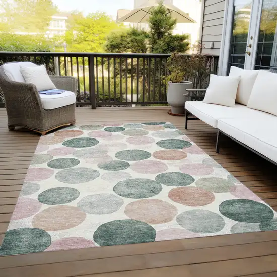 Salmon Green And Peach Geometric Washable Indoor Outdoor Area Rug Photo 8