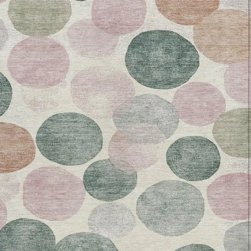 Salmon Green And Peach Geometric Washable Indoor Outdoor Area Rug Photo 3