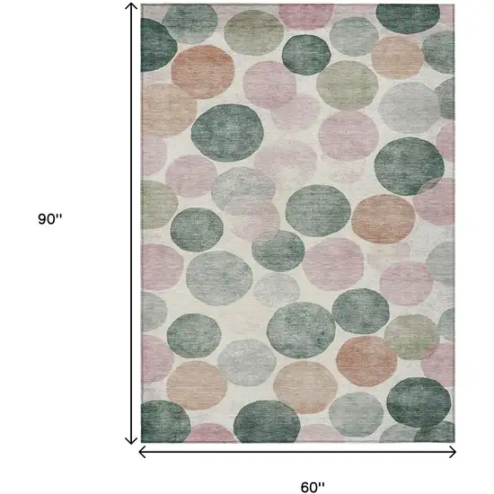 Salmon Green And Peach Geometric Washable Indoor Outdoor Area Rug Photo 9