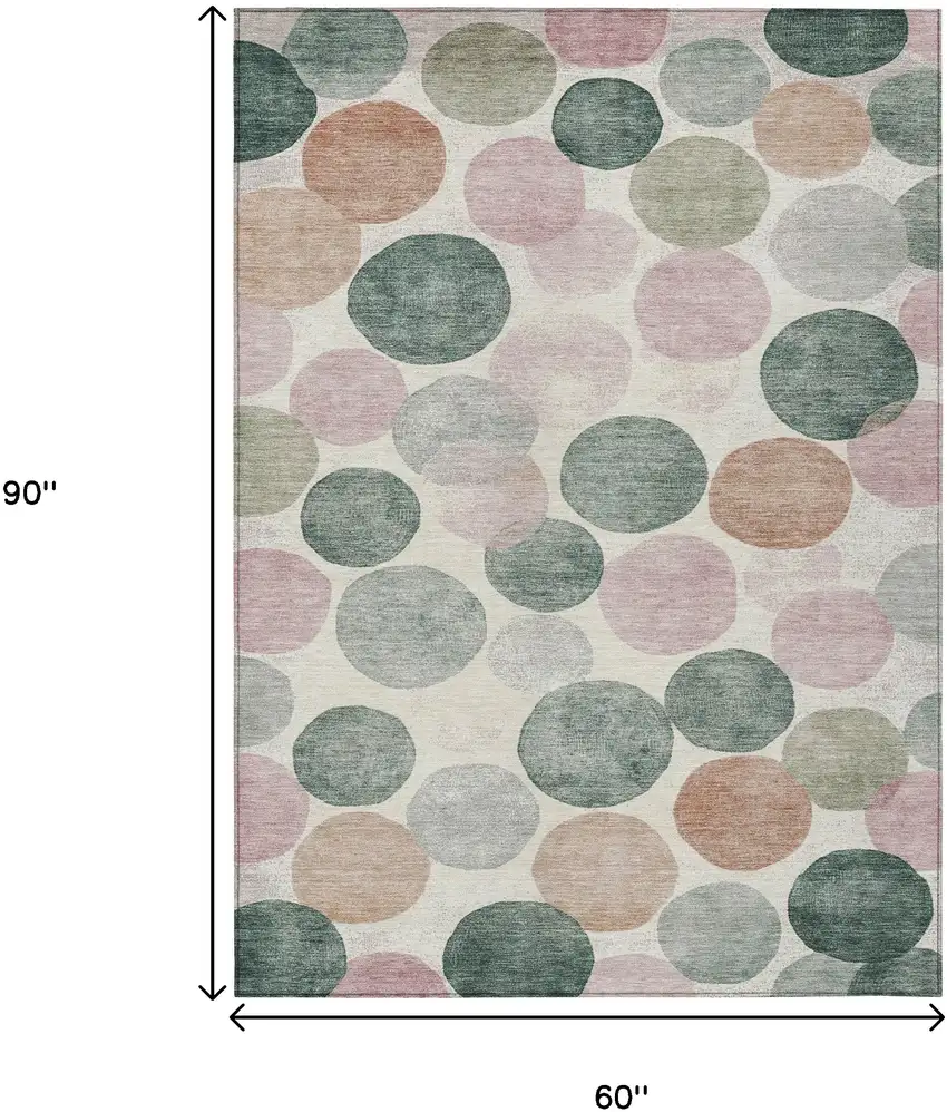 Salmon Green And Peach Geometric Washable Indoor Outdoor Area Rug Photo 9
