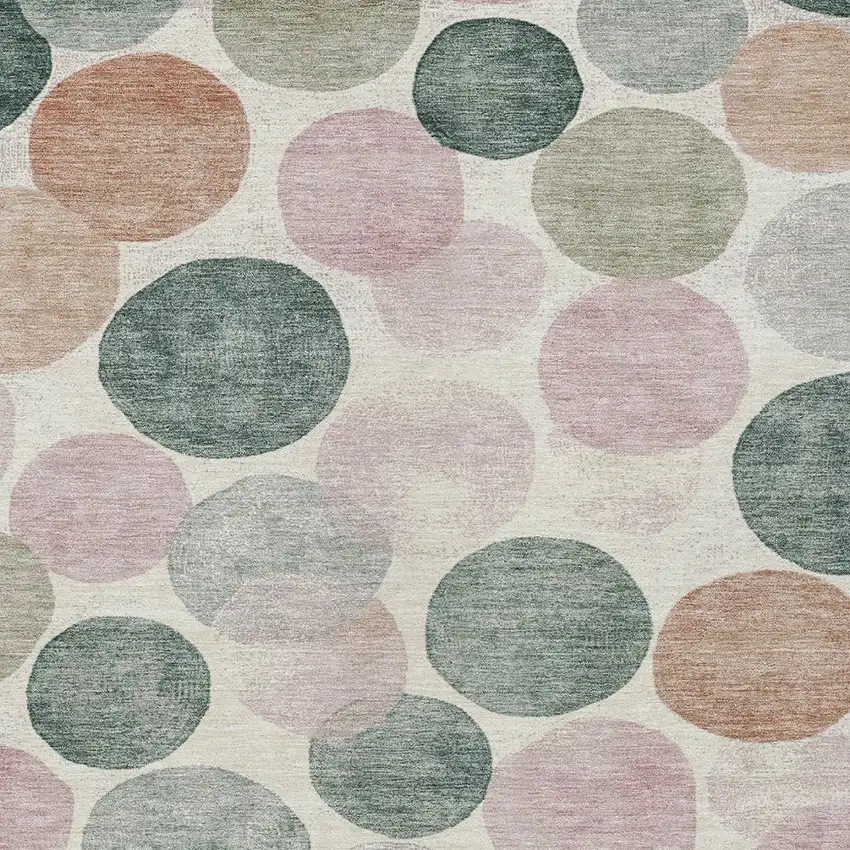 Salmon Green And Peach Geometric Washable Indoor Outdoor Area Rug Photo 7