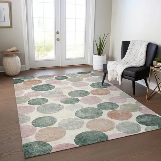 Salmon Green And Peach Geometric Washable Indoor Outdoor Area Rug Photo 6