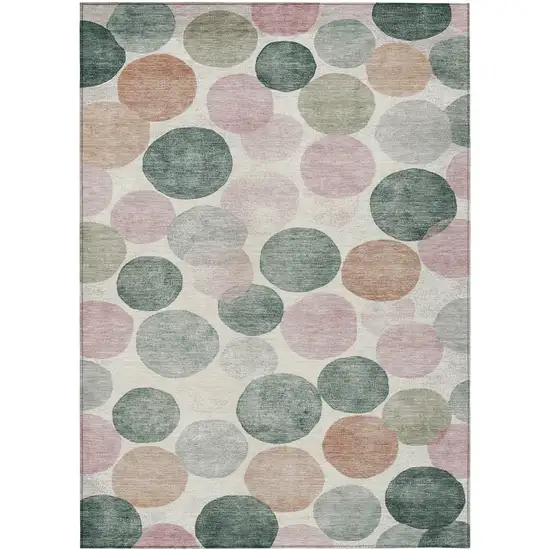 Salmon Green And Peach Geometric Washable Indoor Outdoor Area Rug Photo 9