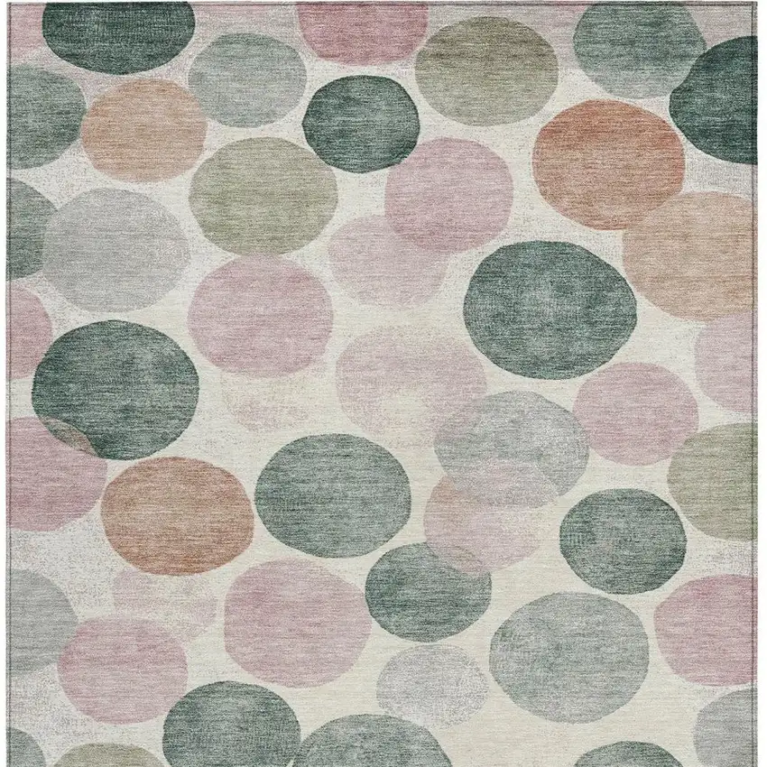 Salmon Green And Peach Geometric Washable Indoor Outdoor Area Rug Photo 3