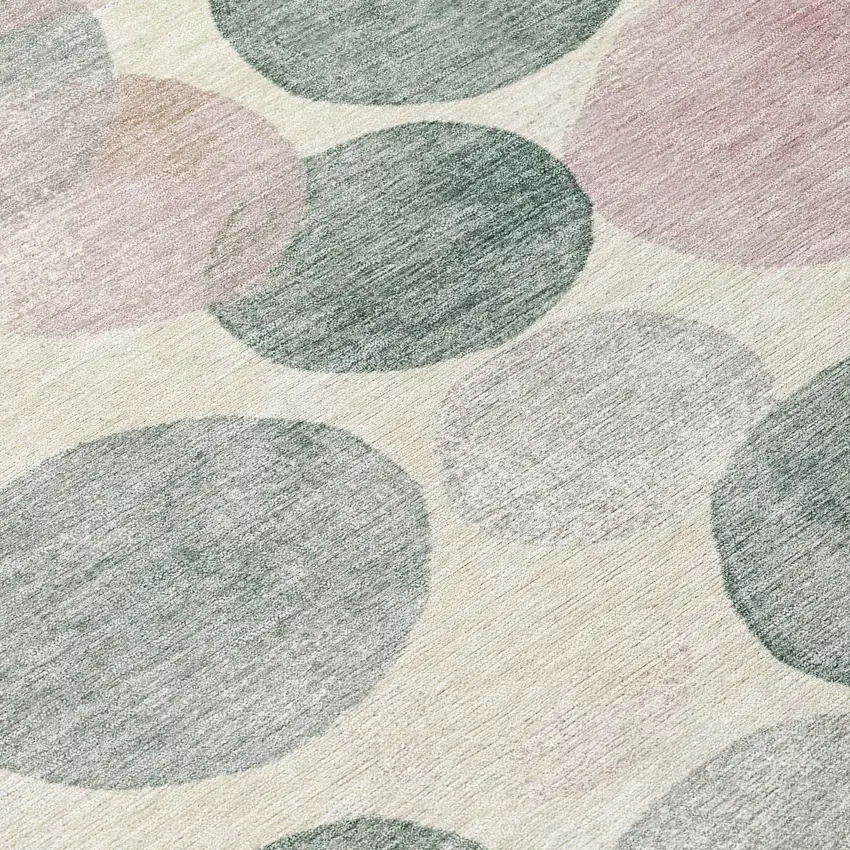 Salmon Green And Peach Geometric Washable Indoor Outdoor Area Rug Photo 8