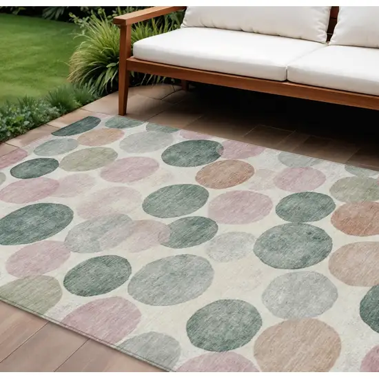 Salmon Green And Peach Geometric Washable Indoor Outdoor Area Rug Photo 2