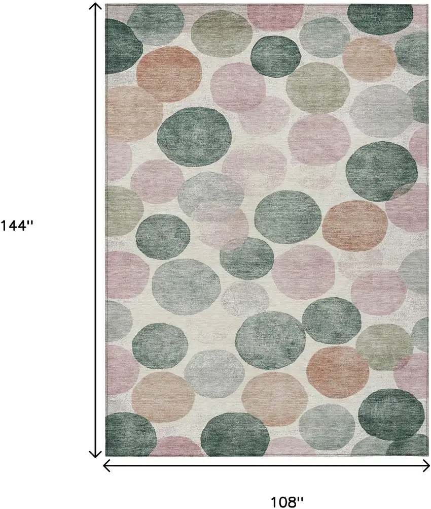Salmon Green And Peach Geometric Washable Indoor Outdoor Area Rug Photo 9