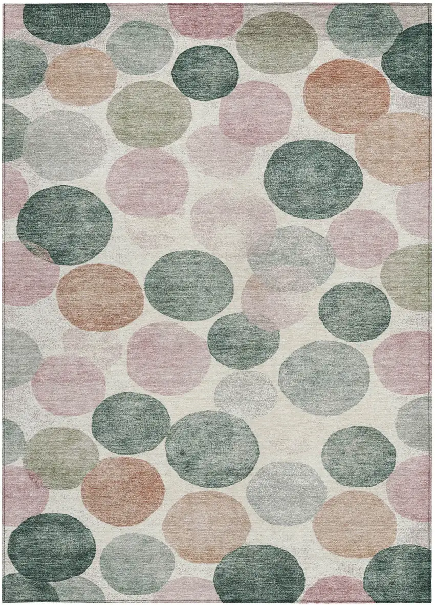 Salmon Green And Peach Geometric Washable Indoor Outdoor Area Rug Photo 1