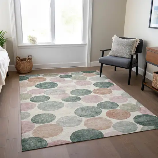 Salmon Green And Peach Geometric Washable Indoor Outdoor Area Rug Photo 7