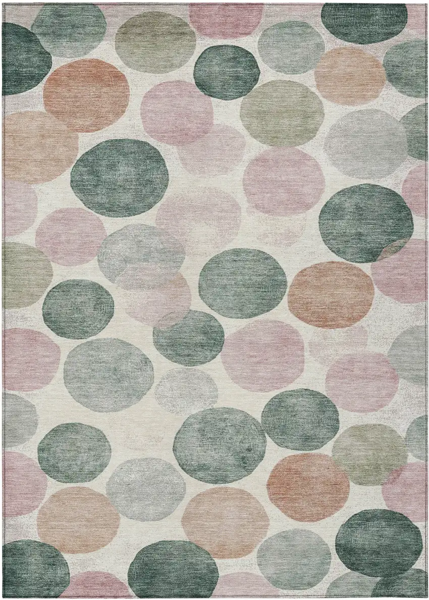 Salmon Green And Peach Geometric Washable Indoor Outdoor Area Rug Photo 9