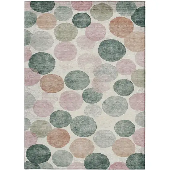 Salmon Green And Peach Geometric Washable Indoor Outdoor Area Rug Photo 1