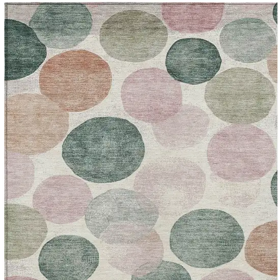 Salmon Green And Peach Geometric Washable Indoor Outdoor Area Rug Photo 7