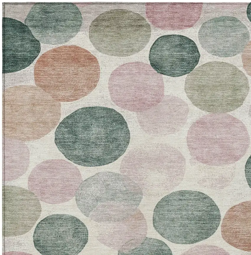Salmon Green And Peach Geometric Washable Indoor Outdoor Area Rug Photo 7