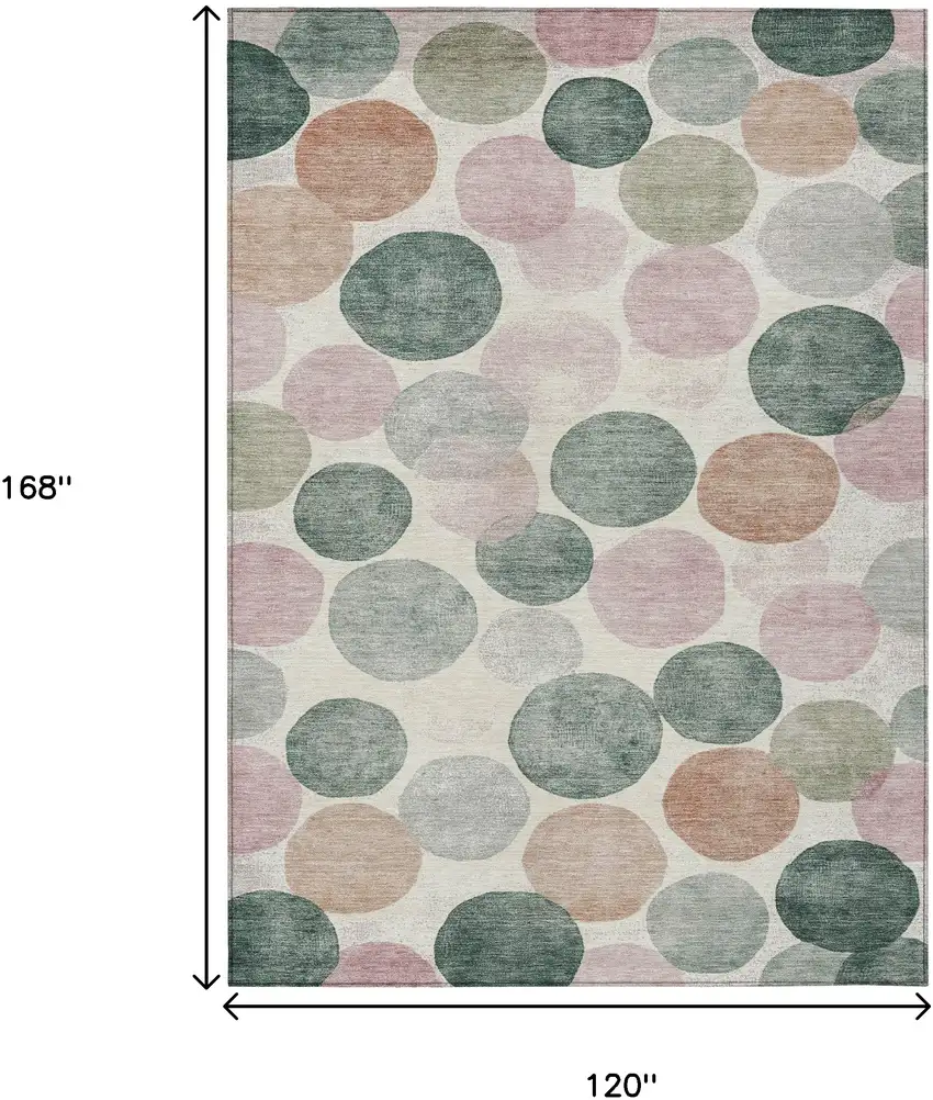 Salmon Green And Peach Geometric Washable Indoor Outdoor Area Rug Photo 9