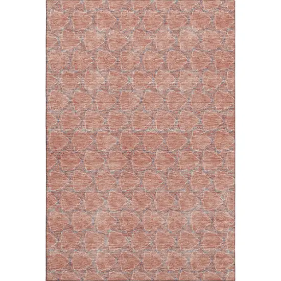 Salmon Ivory And Blue Geometric Washable Area Rug With UV Protection Photo 1