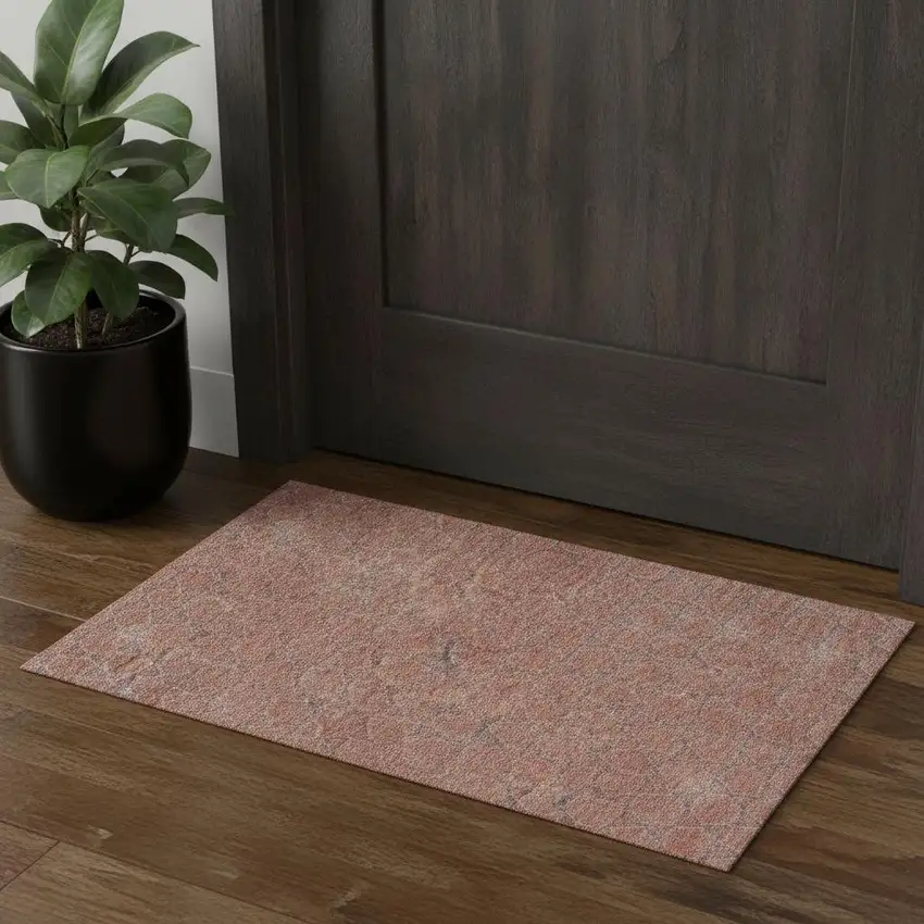 Salmon Ivory And Blue Geometric Washable Area Rug With UV Protection Photo 1