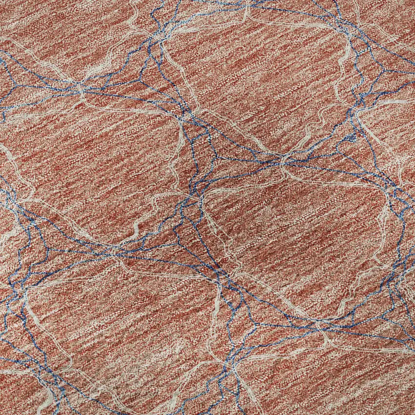 Salmon Ivory And Blue Geometric Washable Area Rug With UV Protection Photo 9