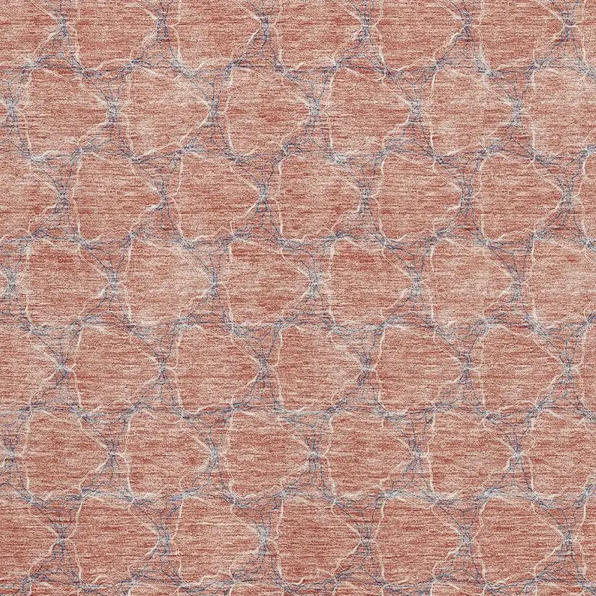 Salmon Ivory And Blue Geometric Washable Area Rug With UV Protection Photo 3