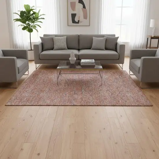 Salmon Ivory And Blue Geometric Washable Area Rug With UV Protection Photo 2