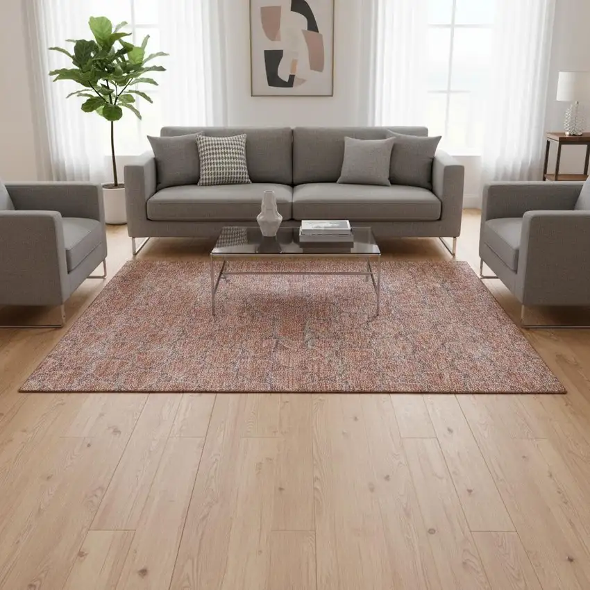 Salmon Ivory And Blue Geometric Washable Area Rug With UV Protection Photo 2