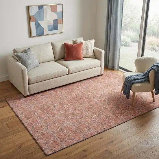 Salmon Ivory And Blue Geometric Washable Area Rug With UV Protection Photo 1