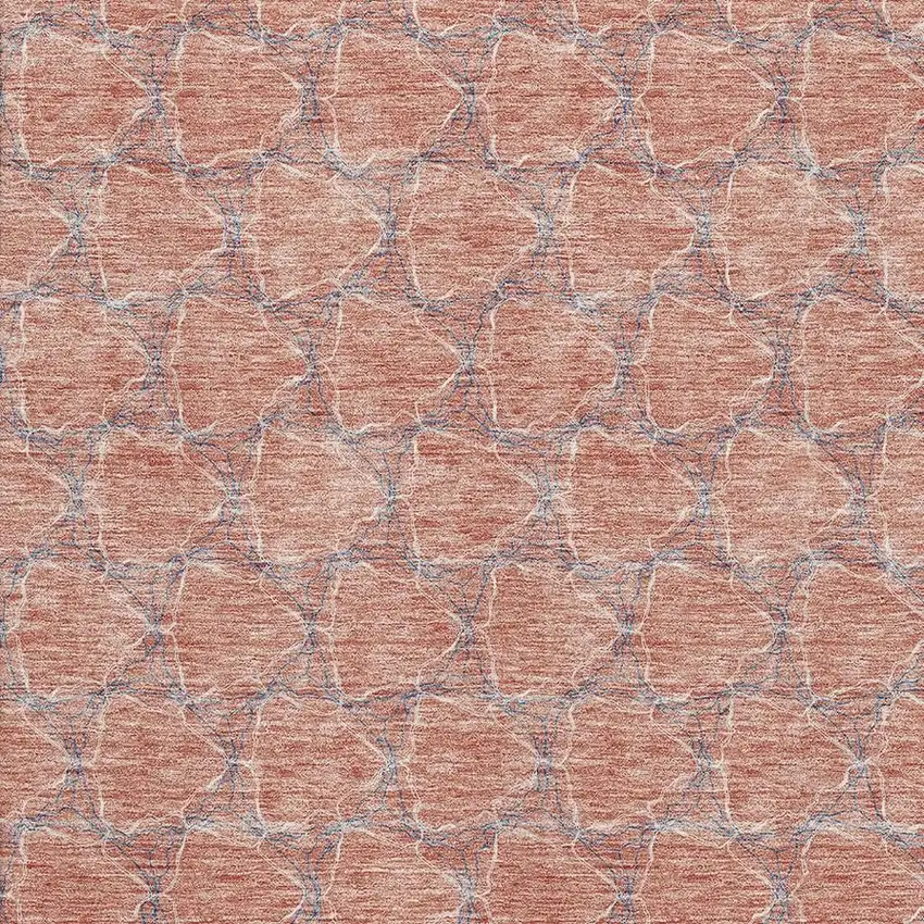 Salmon Ivory And Blue Geometric Washable Area Rug With UV Protection Photo 3