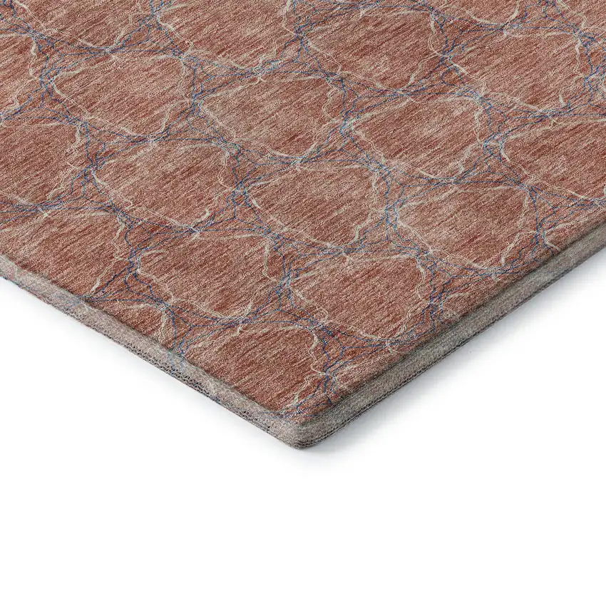 Salmon Ivory And Blue Geometric Washable Area Rug With UV Protection Photo 7