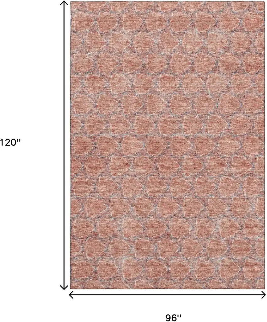 Salmon Ivory And Blue Geometric Washable Area Rug With UV Protection Photo 8