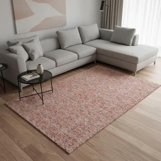 Salmon Ivory And Blue Geometric Washable Area Rug With UV Protection Photo 2