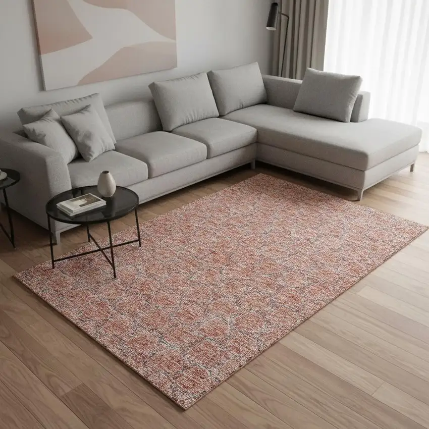 Salmon Ivory And Blue Geometric Washable Area Rug With UV Protection Photo 2