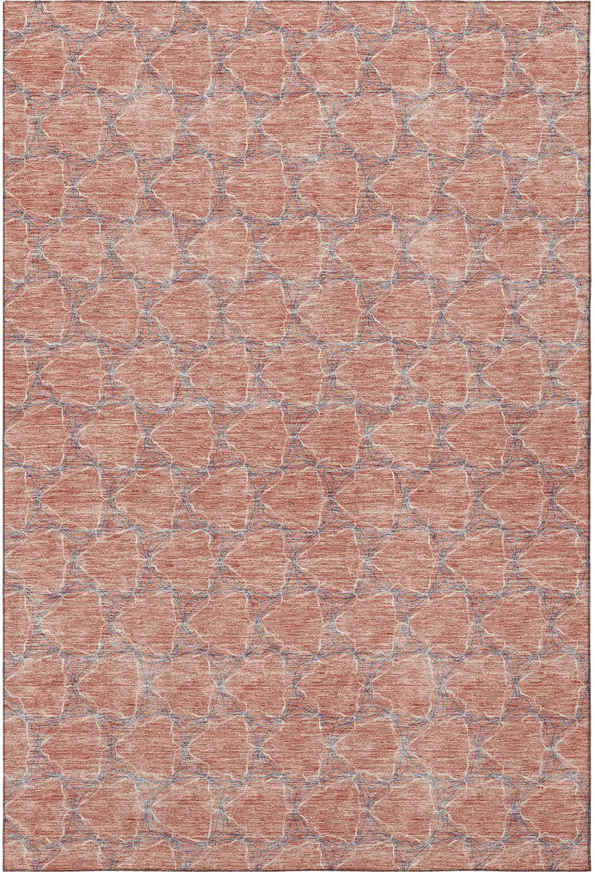 Salmon Ivory And Blue Geometric Washable Area Rug With UV Protection Photo 3