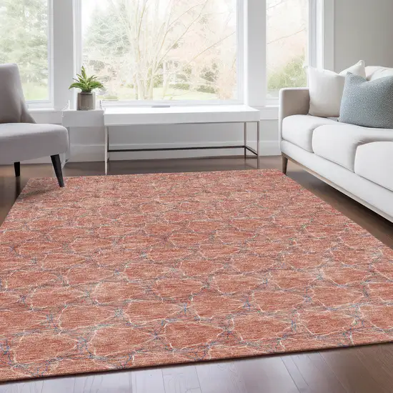 Salmon Ivory And Blue Geometric Washable Area Rug With UV Protection Photo 5