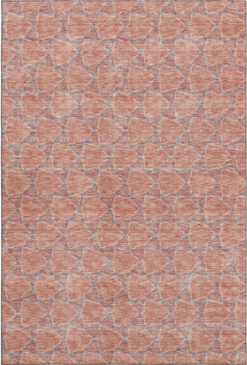 Salmon Ivory And Blue Geometric Washable Area Rug With UV Protection Photo 1