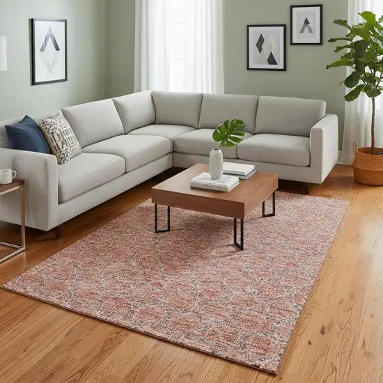 Salmon Ivory And Blue Geometric Washable Area Rug With UV Protection Photo 2