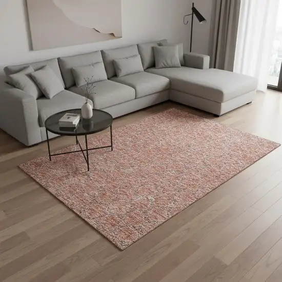 Salmon Ivory And Blue Geometric Washable Area Rug With UV Protection Photo 2