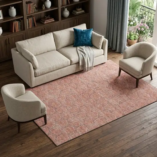 Salmon Ivory And Blue Geometric Washable Area Rug With UV Protection Photo 1