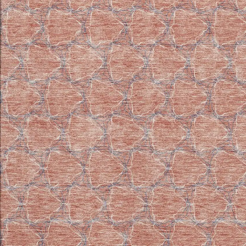 Salmon Ivory And Blue Geometric Washable Area Rug With UV Protection Photo 2