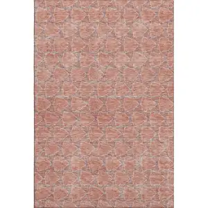 Photo of Salmon Ivory And Blue Geometric Washable Area Rug With UV Protection