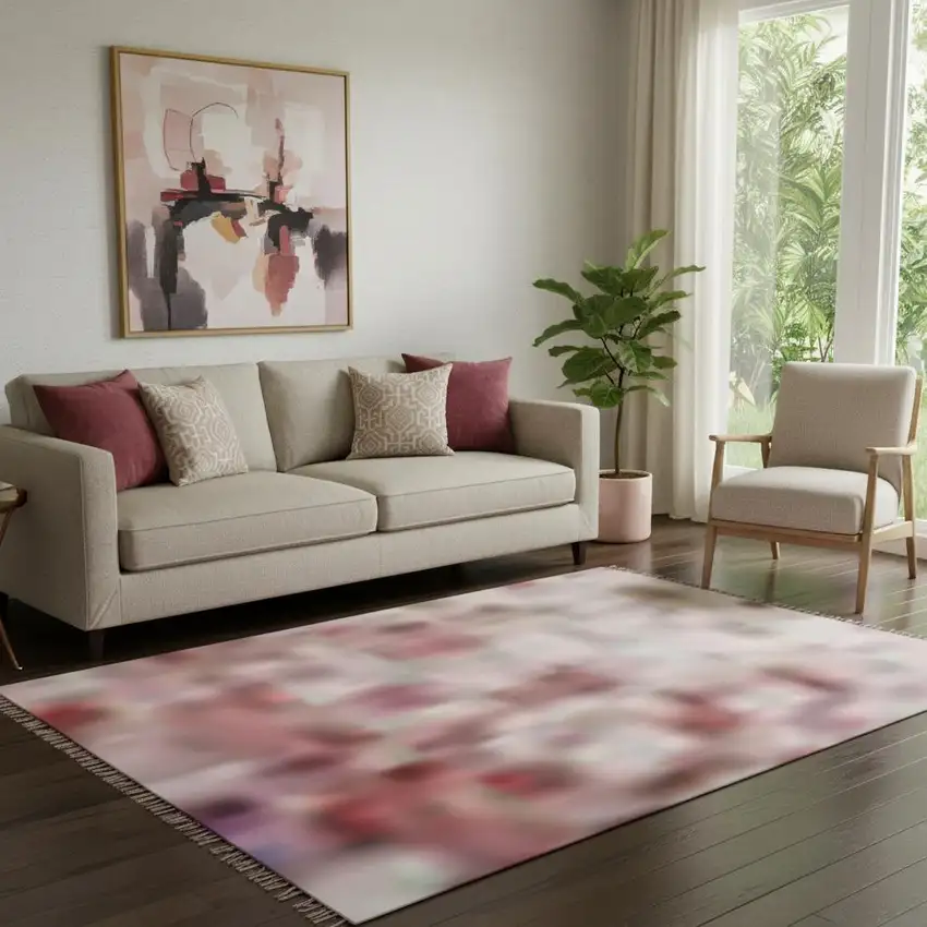 Salmon Ivory And Brown Abstract Washable Area Rug With UV Protection Photo 2