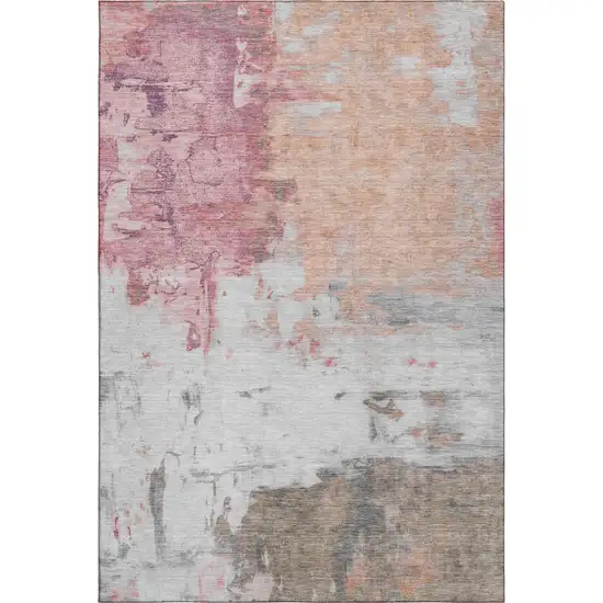 Salmon Ivory And Brown Abstract Washable Area Rug With UV Protection Photo 7