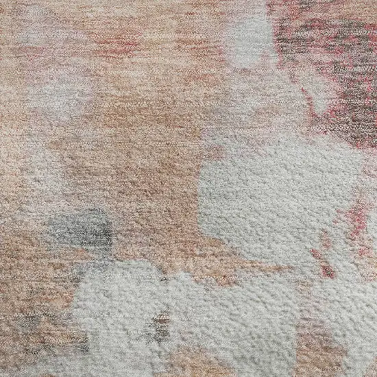 Salmon Ivory And Brown Abstract Washable Area Rug With UV Protection Photo 4